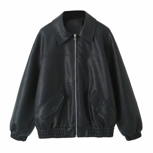 Damen lässige jacke mit elastischem Saum und praktischen Taschen EB