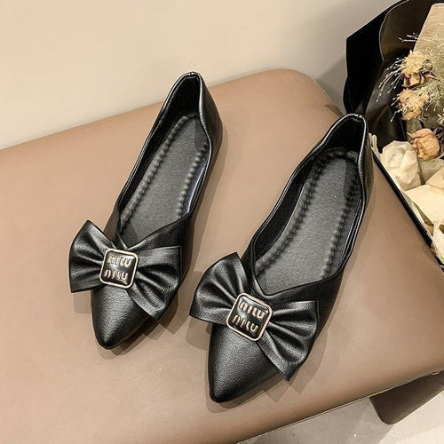 Damen spitze Ballerinas mit Schleifenakzent und eleganter Schnalle EB