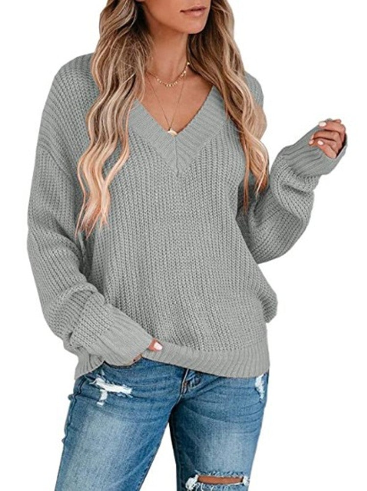 Damen V-Ausschnitt Strickpullover mit strukturiertem Muster und oversized Fit EB