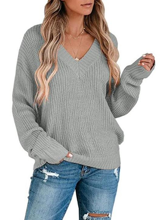 Damen V-Ausschnitt Strickpullover mit strukturiertem Muster und oversized Fit EB