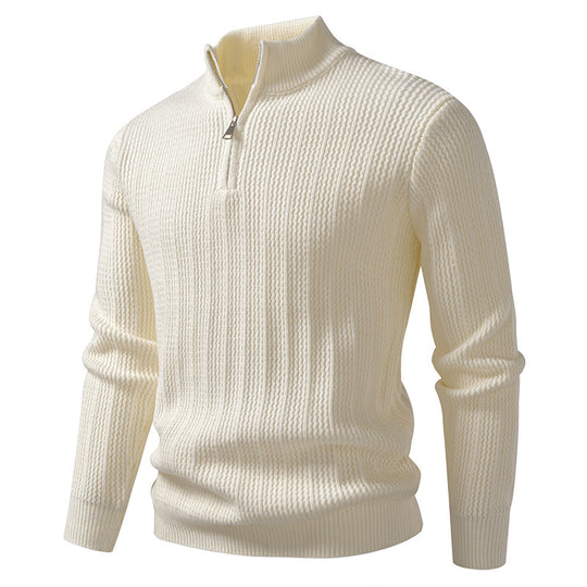 Herren nan feinstrukturierter Halbzip-Pullover mit Stehkragen, geripptem Strukturstrick und schmaler Passform EB
