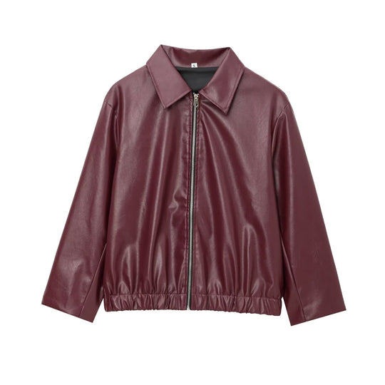 Damen modische Kunstlederjacke mit elastischem Bund EB