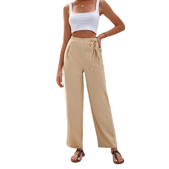 Damen Weitgeschnittene Sommerhose mit elastischem Bund und bindbarem Gürtel EB