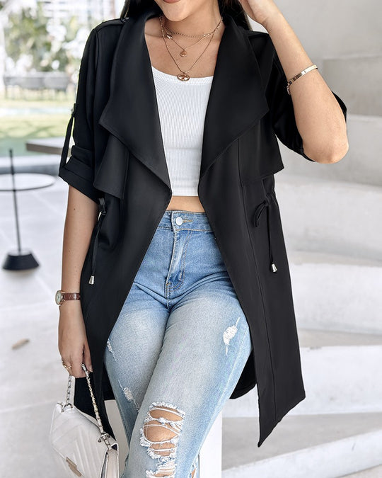 Damen Trenchcoat mit abnehmbarer Kapuze und verstellbarem Taillenzug EB