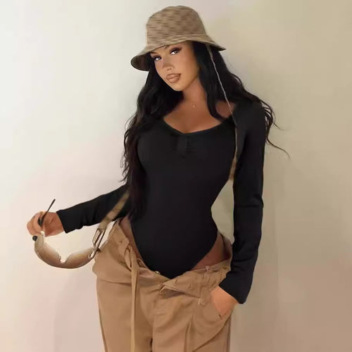 Damen Elegant geschnittener Langarm-Bodysuit mit Rüschendetails EB