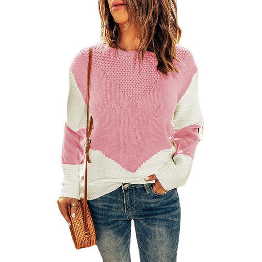 Damen modischer Pullover mit geometrischem Strickmuster EB