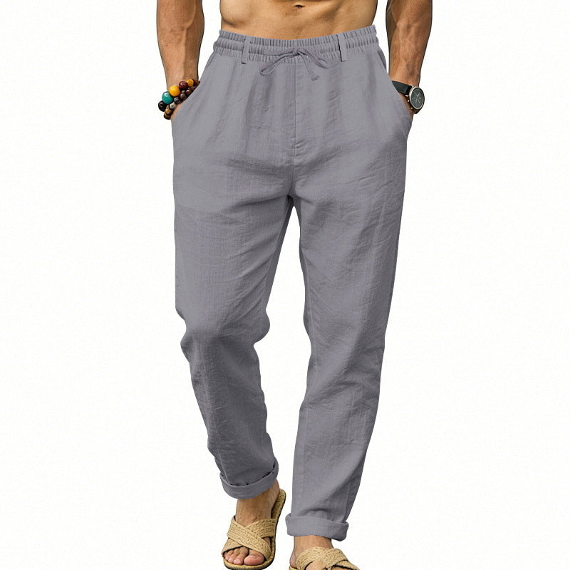 Herren nan luftige Leinen-Relaxhose mit elastischem Komfortbund und geradem Bein EB