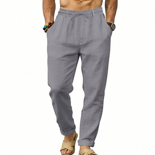 Herren nan luftige Leinen-Relaxhose mit elastischem Komfortbund und geradem Bein EB