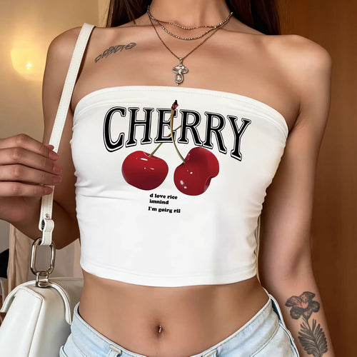 Damen Bandeau Top mit auffälligem Kirschmotiv EB