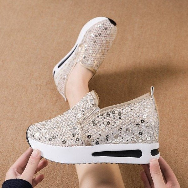 Damen Wedge-Sneaker mit glitzerndem Obermaterial und komfortabler Sohle EB