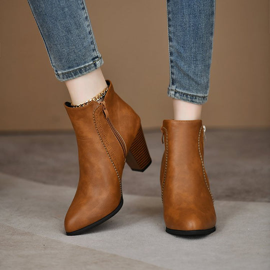Damen modische Stiefeletten mit elegantem Reißverschluss EB
