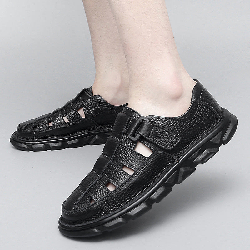 Herren offene Leder-Sandalen mit praktischem Klettverschluss und rutschfester Sohle EB