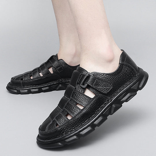 Herren offene Leder-Sandalen mit praktischem Klettverschluss und rutschfester Sohle EB