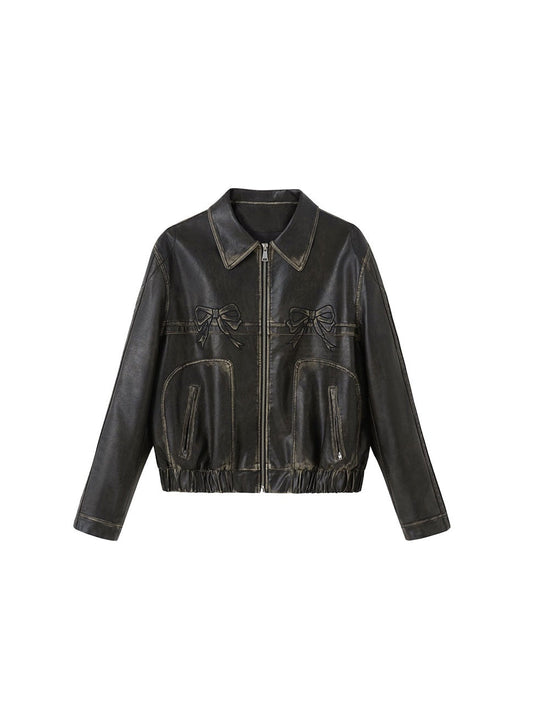 EB | Bowknot Zip Up Lederjacke