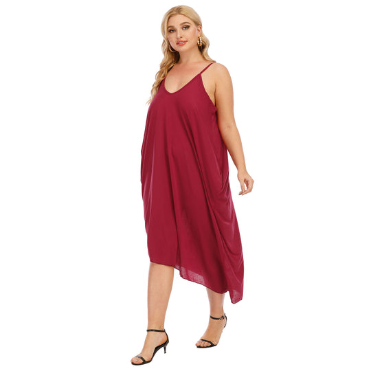 Damen lässiges Maxikleid mit tiefem V-Ausschnitt und Seitentaschen EB