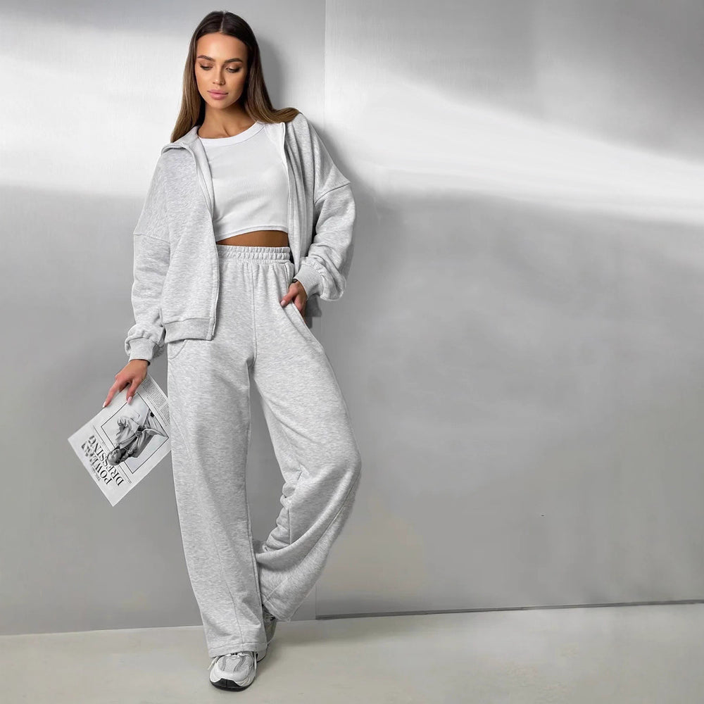 Damen lässiges Sport-Set aus Hoodie und Jogginghose mit praktischen Taschen EB