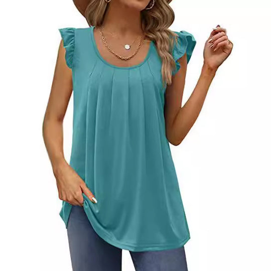 Damen luftiges Blusenshirt mit elegantem Rüschendesign EB