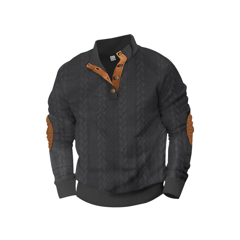 Herren modischer Strickpullover mit Stehkragen und kontrastierenden Akzenten EB