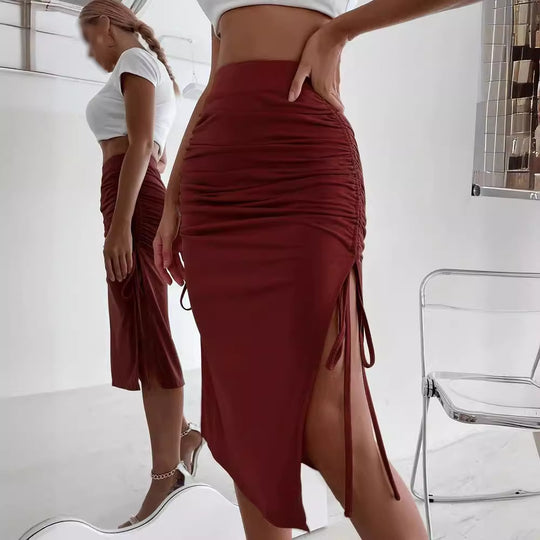 Damen Raffungssüskirt mit seitlichem Schlitz und verstellbarem Kordelzug EB