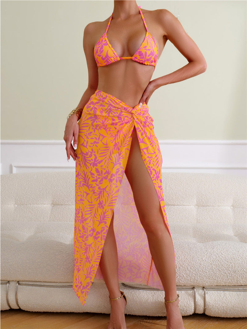 Damen Bikini mit floralem Muster und eleganter Strandumhüllung EB