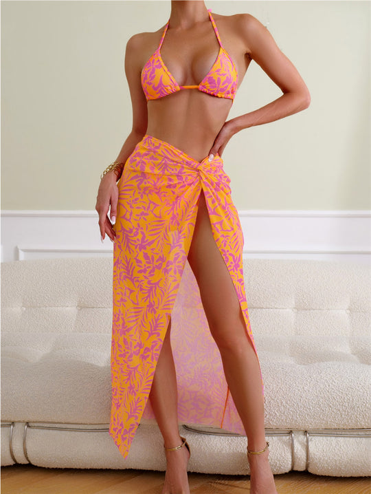 Damen Bikini mit floralem Muster und eleganter Strandumhüllung EB