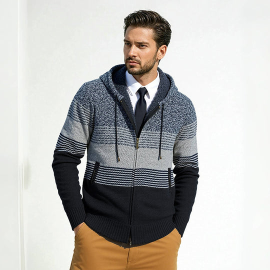 Herren Designermantel mit Kapuze und strukturiertem Strickmuster EB