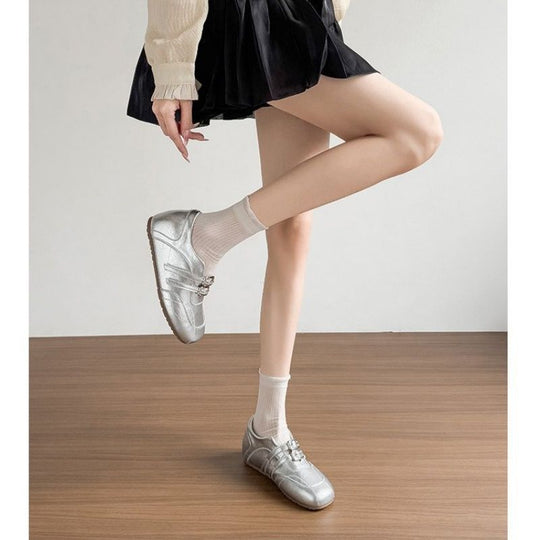 Damen modische Ballerinas mit floralem Design und glänzender Oberfläche EB