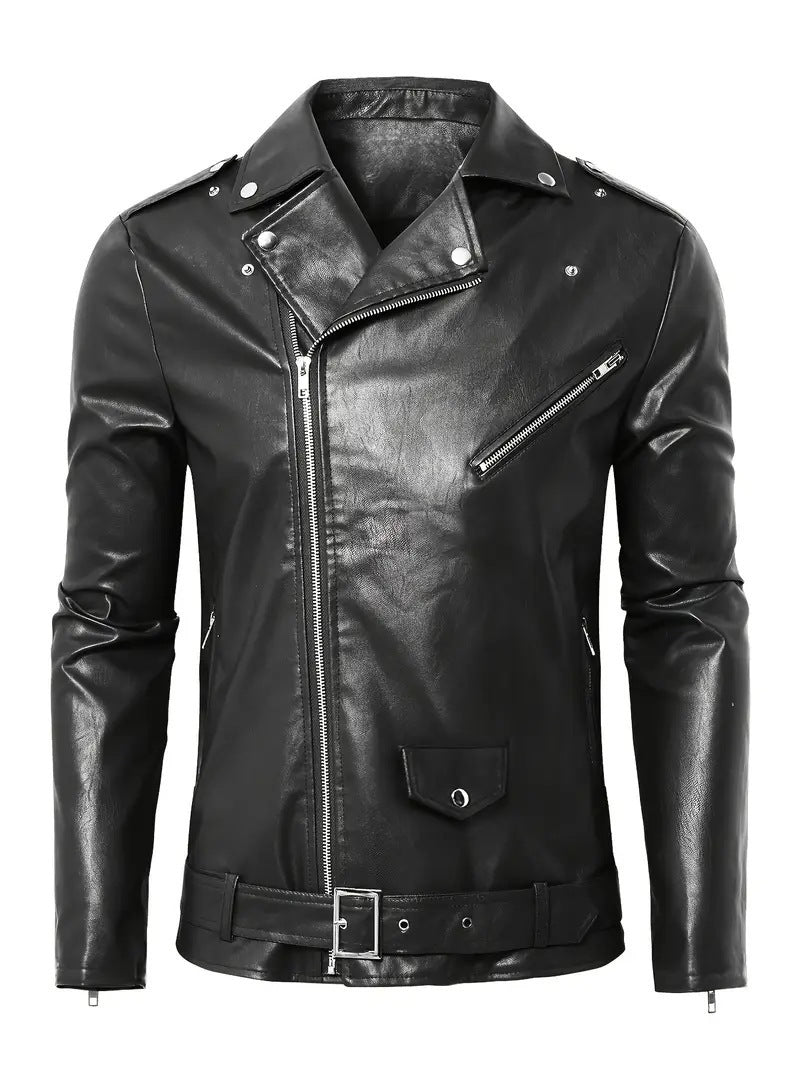 Herren Motorradjacke aus Leder mit asymmetrischem Zip EB