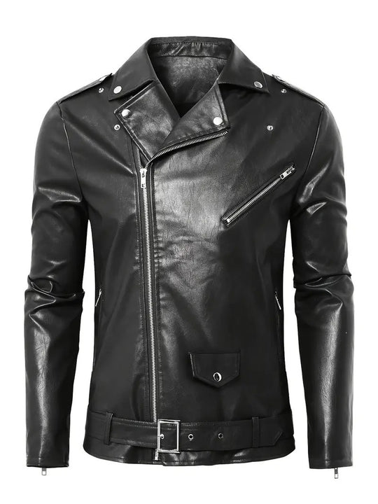 Herren Motorradjacke aus Leder mit asymmetrischem Zip EB