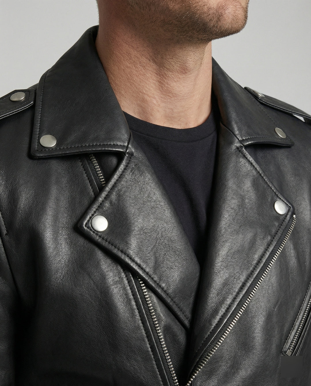 Herren Motorradjacke aus Leder mit asymmetrischem Zip EB