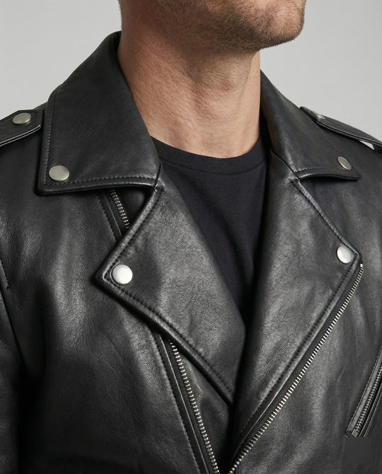 Herren Motorradjacke aus Leder mit asymmetrischem Zip EB