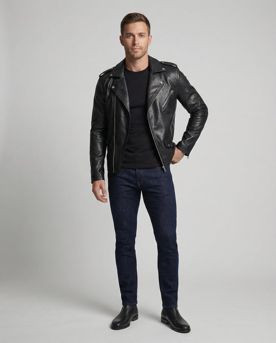 Herren Motorradjacke aus Leder mit asymmetrischem Zip EB