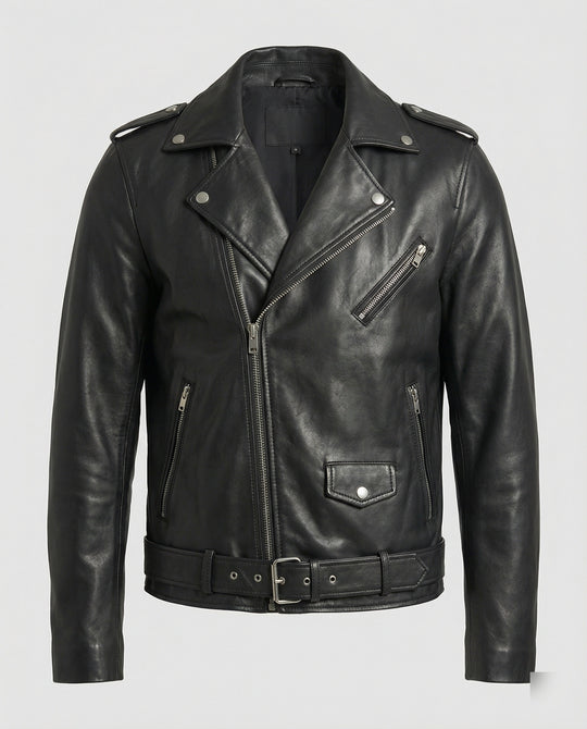 Herren Motorradjacke aus Leder mit asymmetrischem Zip EB
