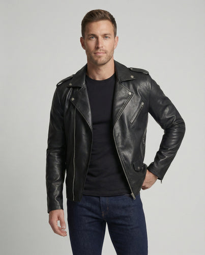 Herren Motorradjacke aus Leder mit asymmetrischem Zip EB