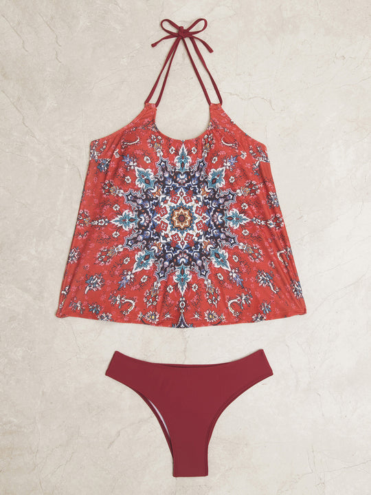 Damen Tankini-Set mit modischem Muster und lässigem Schnitt EB