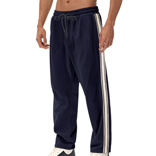 Herren Entspannte Cordoptik-Trackpants mit Seitenstreifen, Gummibund & Kordelzug EB