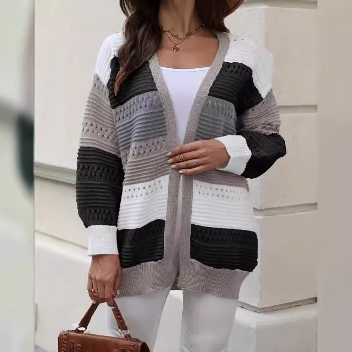Damen modische Strickjacke mit einzigartigem Muster und lässigem Schnitt EB