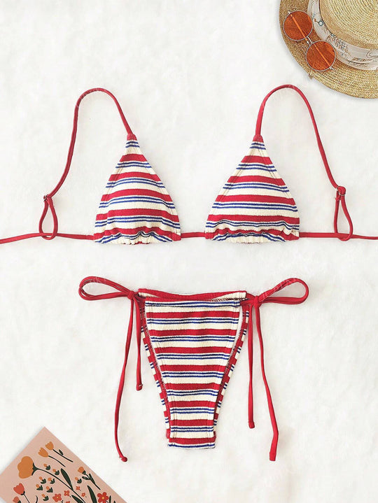 Damen Triangel-Bikini mit buntem Streifenmuster EB