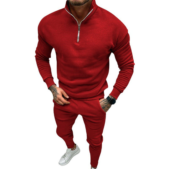 Herren nan athletisches Lounge-Set aus French Terry mit Halbzip-Stehkragen und konischer Jogginghose EB