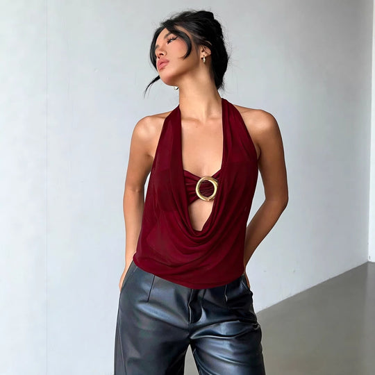 Damen Hochwertiges Wickeltop mit dekorativem Ringdetail EB