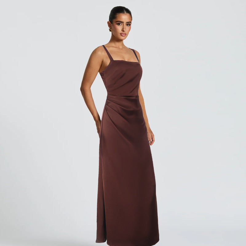 Damen elegantes Abendkleid mit schmalen Trägern und seidigem Fall EB