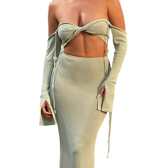 Damen figurbetontes Maxikleid mit innovativen Ärmeln EB