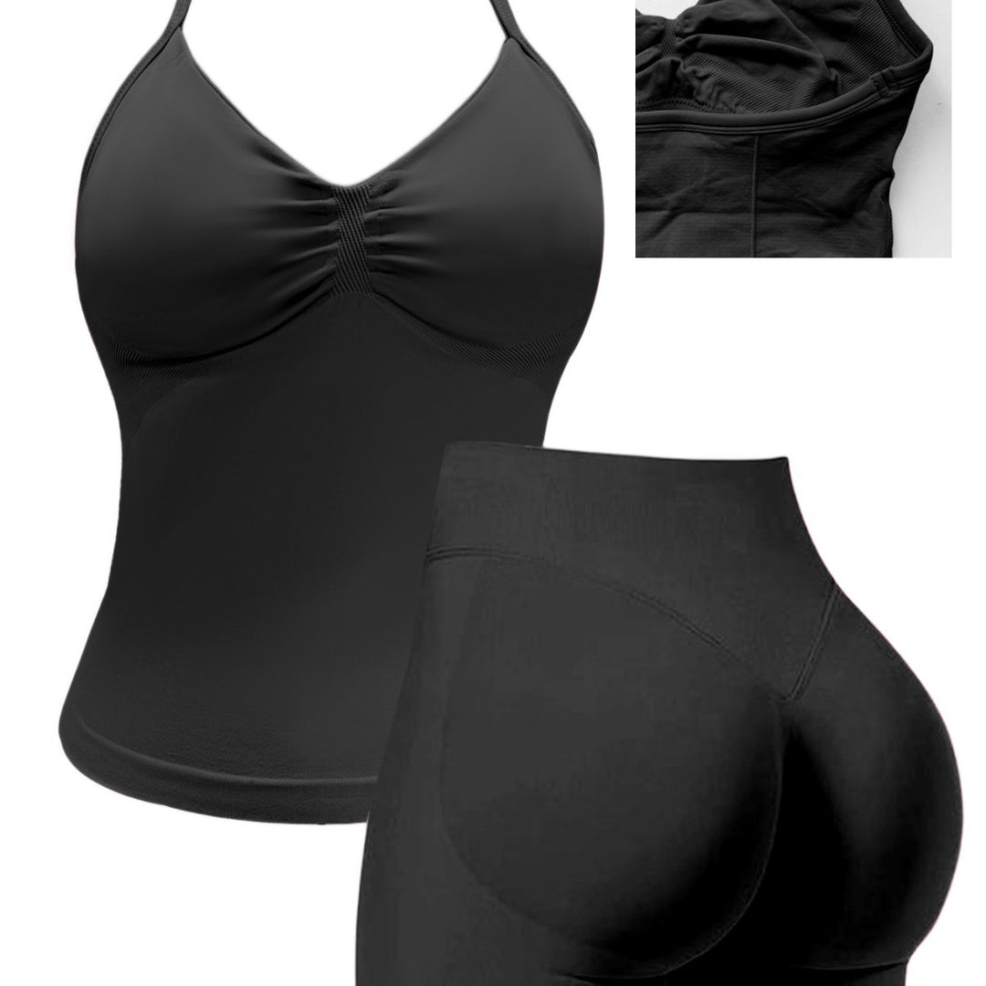 Damen Sportoberteil mit push-up Effekt und figurformenden Shorts EB