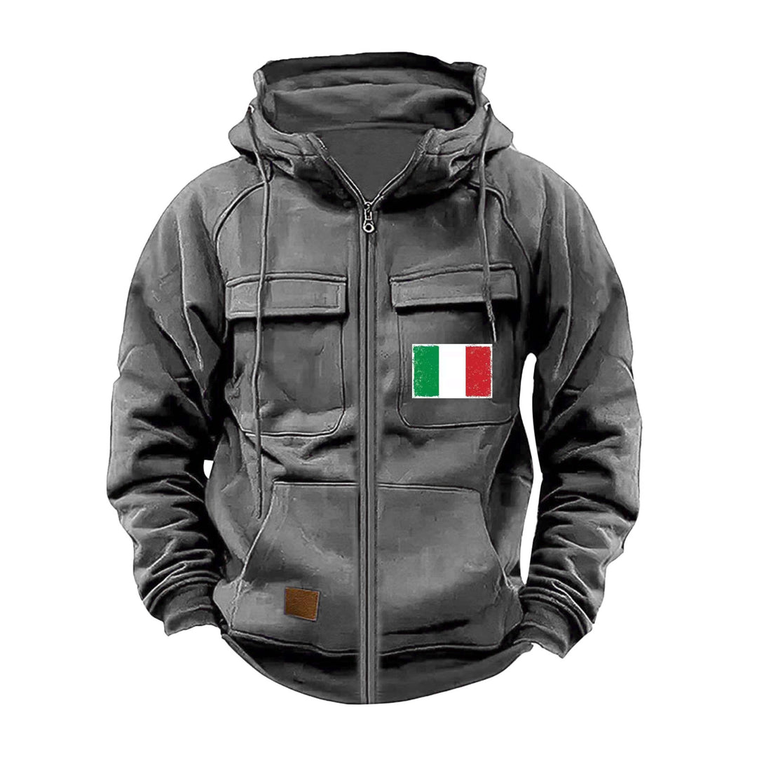 Herren modische Kapuzenjacke mit praktischen Taschen und verstellbarem Kragen EB