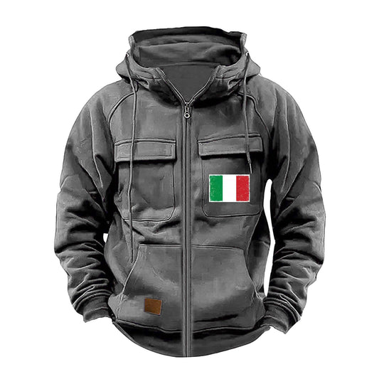 Herren modische Kapuzenjacke mit praktischen Taschen und verstellbarem Kragen EB