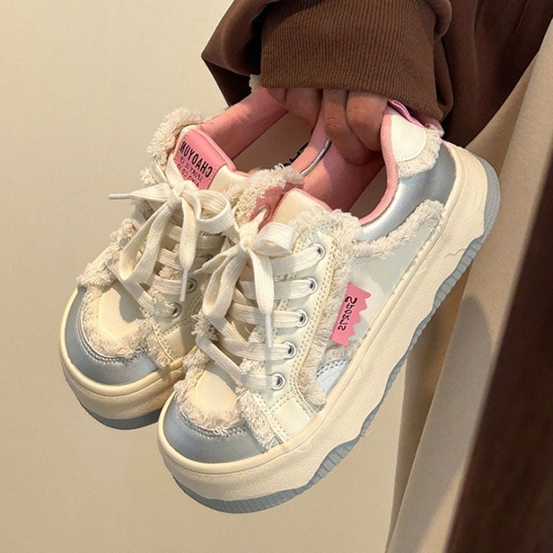 Damen Modische Chunky Sneakers mit flauschigem Obermaterial EB
