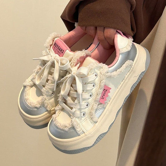 Damen Modische Chunky Sneakers mit flauschigem Obermaterial EB