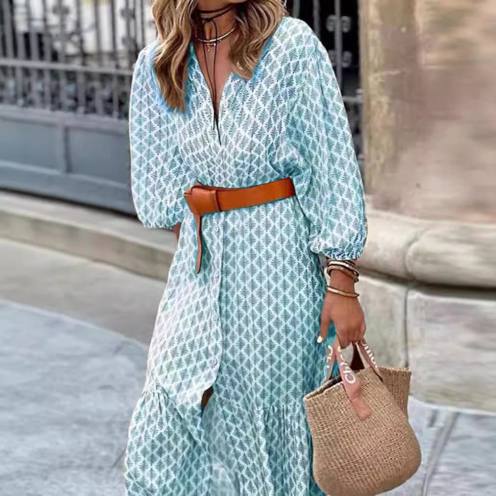 Damen Blusenkleid mit Knopfleiste und voluminösen Ärmeln Heidi-Mode