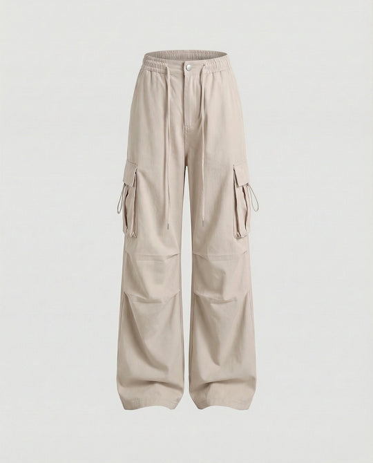 Damen Paperbag-Cargohose mit hohem Bund seitlicher Raffung und verstellbarem Saum EB