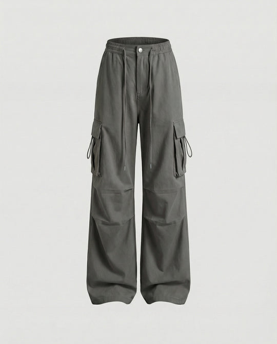 Damen Paperbag-Cargohose mit hohem Bund seitlicher Raffung und verstellbarem Saum EB